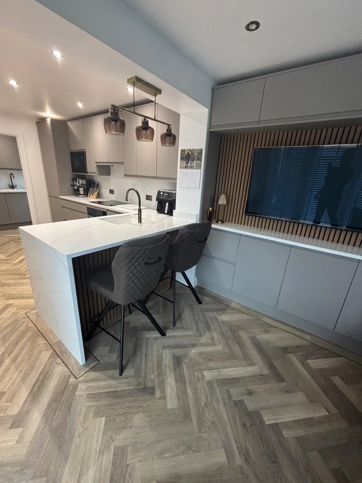 Completed kitchen and media wall